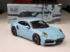 Xe mô hình Porsche 911 (992) Turbo S Coupe Sport Design - 2021 1:18 Minichanmps (Light Blue)