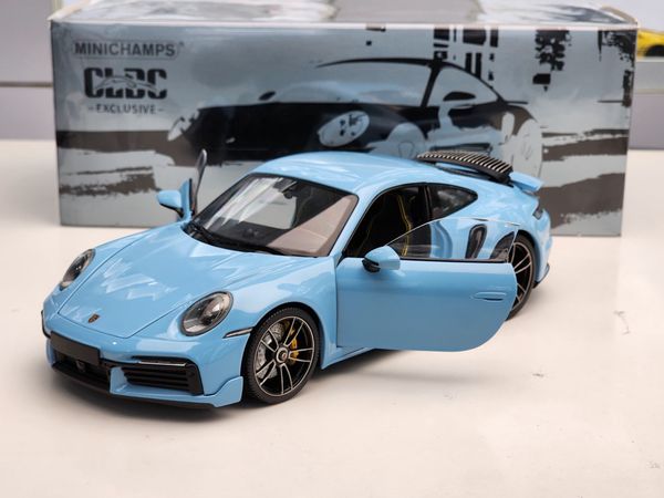 Xe mô hình Porsche 911 (992) Turbo S Coupe Sport Design - 2021 1:18 Minichanmps (Light Blue)