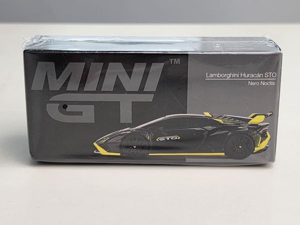 Xe Mô Hình Lamborghini Huracan STO Nero Noctis LHD 1:64 MiniGT ( Đen Viền Vàng )