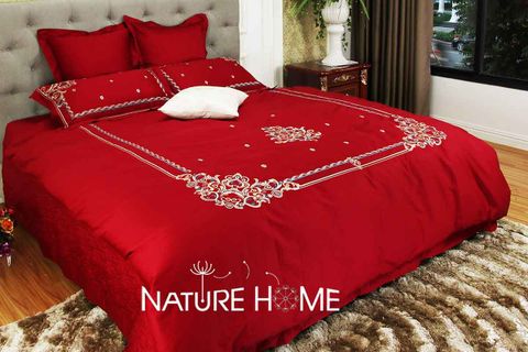 Bộ chăn ga gối Nature Home 411 Đỏ