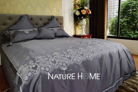 Bộ chăn ga gối Nature Home ST408 Ghi Đậm