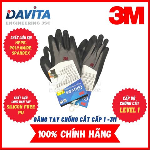 Sét 10 đôi găng tay bảo vệ tay 3M cực tốt, chống cắt 1, màu xám, size M