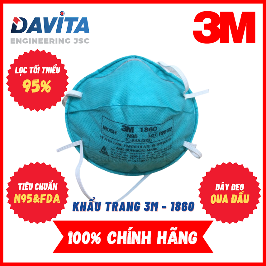 Khẩu Trang Lọc Bụi Bảo Vệ Hô Hấp, Có Thể Dùng Trong Y Tế 3M Aura 1860 N95