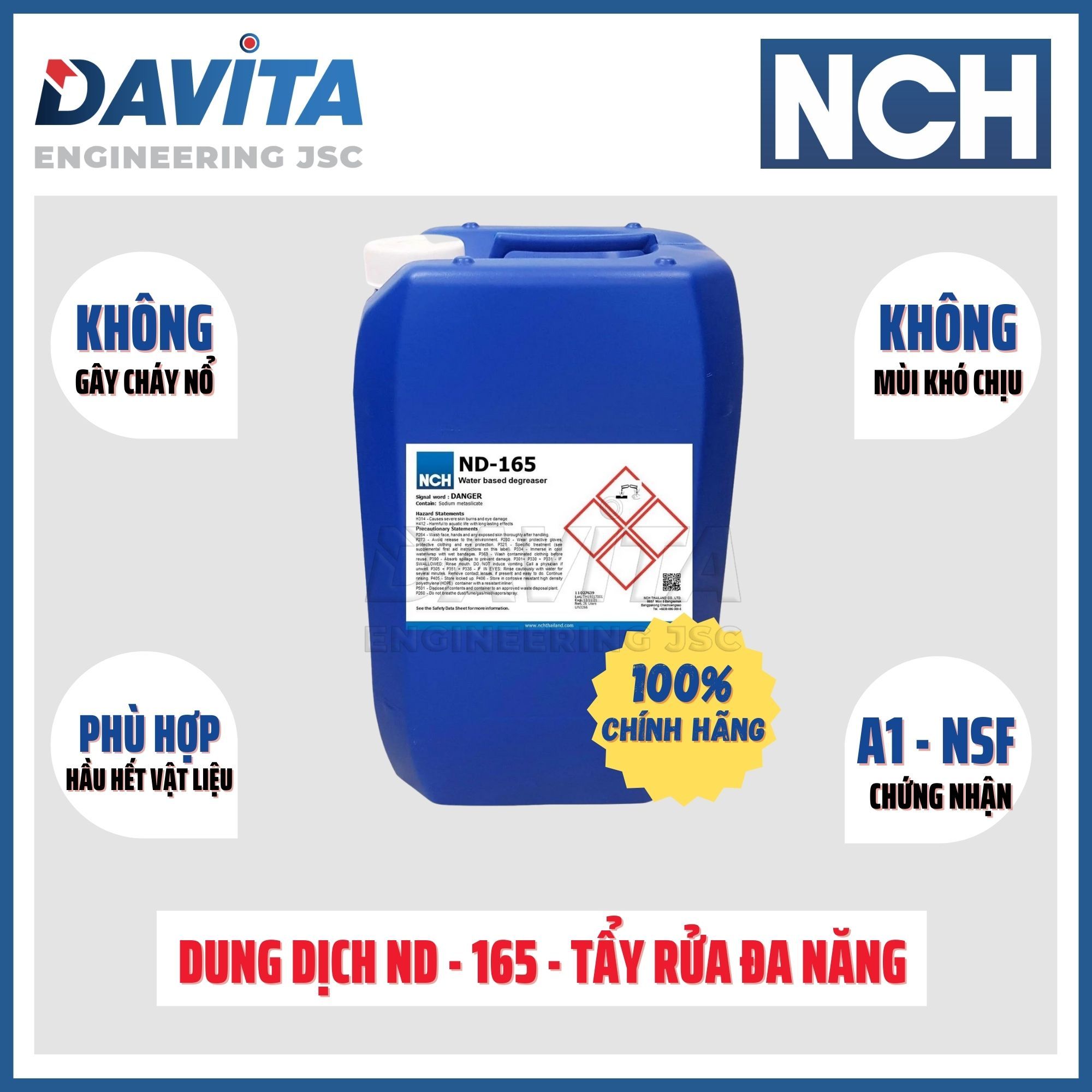 Chất làm sạch, tẩy nhờn dùng công nghiệp ND-165 (20L)