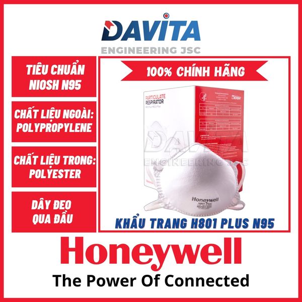 Khẩu trang Honeywell H801Plus N95, lọc bụi tối thiểu 95%