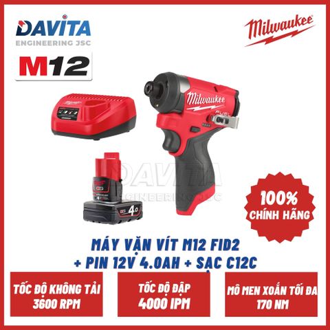 Máy vặn vít M12 FID2 (Gen 3) + Pin 12V 4.0Ah + Sạc C12C