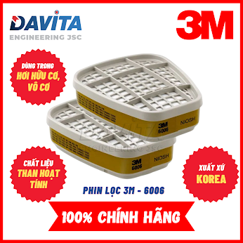 Cặp phin lọc 6006 3M, lọc hơi hữu cơ và vô cơ, hàng chính hãng 3M cực tốt