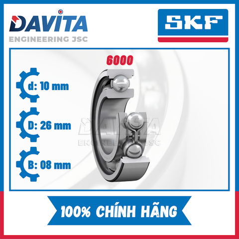 Vòng bi SKF 6000, 6000/C3, 6000-2Z, 6000-2Z/C3, 6000-2RSH, 6000-2RSH/C3