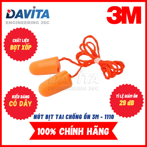  10 Cặp Nút bịt tai chống ồn 3M 1110 có dây 