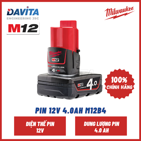 Pin 12V/4.0Ah - M12B4 - Milwaukee