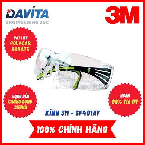 Kính bảo hộ 3M SF401AF chống đọng sương, mẫu thời trang