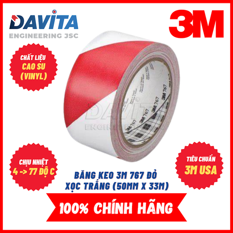 Băng keo dán nền cảnh báo 3M 767 50mm x 33m (Đỏ sọc trắng)