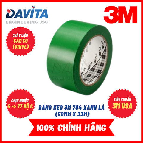  Băng keo dán nền cảnh báo 3M 764, màu xanh lá 