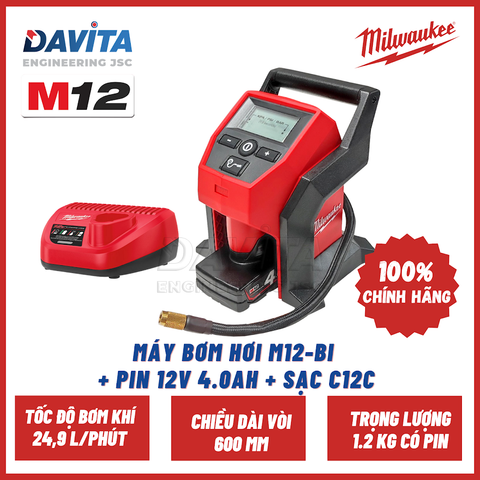 Máy bơm hơi M12 BI + Pin 12V 4.0Ah + Sạc C12C