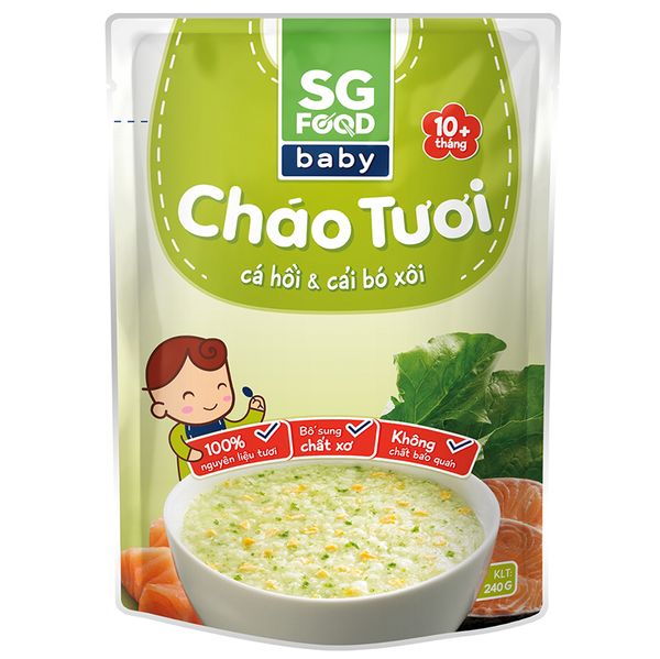  Cháo tươi Baby Sài Gòn Food cá hồi cải bó xôi dành cho trẻ từ 10 tháng gói 240g 