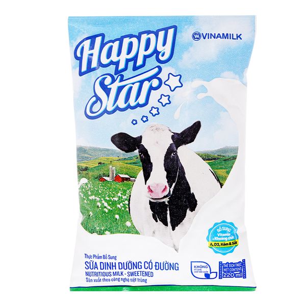  Sữa dinh dưỡng có đường Vinamilk Happy Star bịch 220ml 