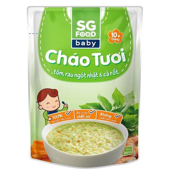  Cháo tươi Baby Sài Gòn Food tôm rau ngót nhật cà rốt dành cho trẻ từ 10 tháng gói 240g 