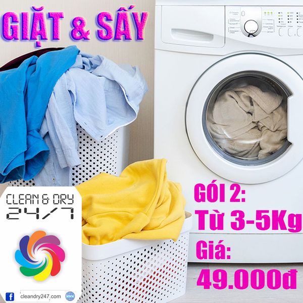  Giặt sấy tiết kiệm Clean & Dry 24/7 gói 2 từ 3-5 kg 