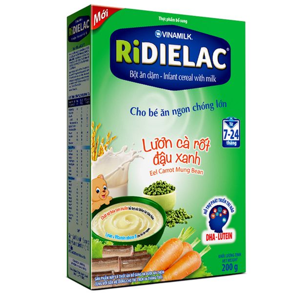  Bột ăn dặm Ridielac lươn cà rốt đậu xanh cho trẻ từ 7 đến 24 tháng hộp 200 g 
