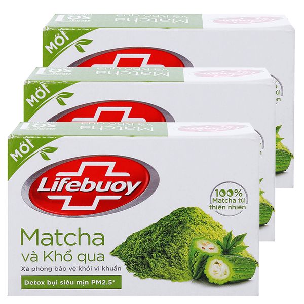  Xà phòng bảo vệ khỏi vi khuẩn Lifebuoy matcha và khổ qua lốc 3 cục x 90g 