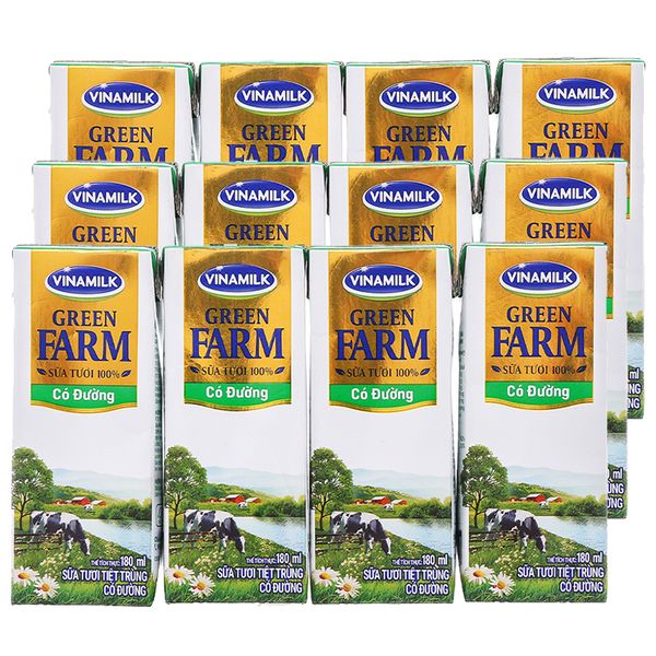  Sữa tươi tiệt trùng có đường Vinamilk Green Farm bộ 3 lốc x 4 hộp x 180ml 