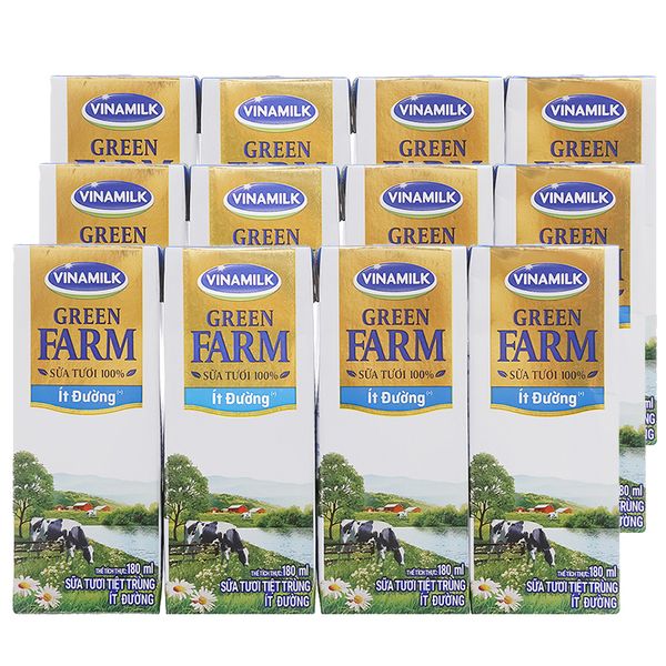  Sữa tươi tiệt trùng ít đường Vinamilk Green Farm bộ 3 lốc x 4 hộp x 180ml 