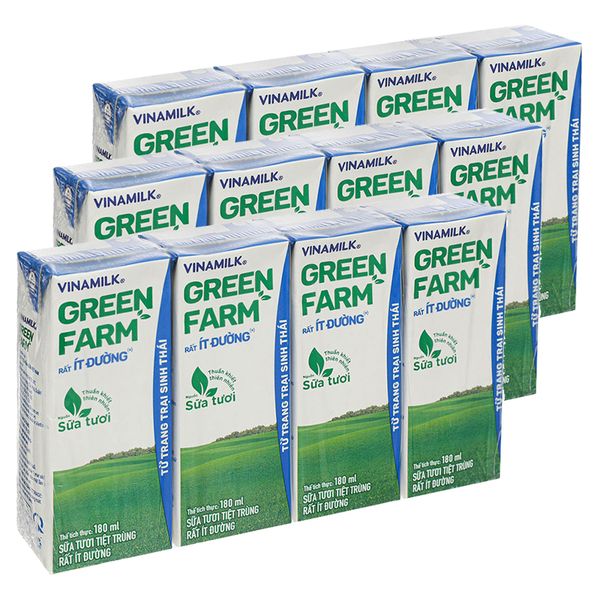  Sữa tươi tiệt trùng ít đường Vinamilk Green Farm bộ 3 lốc x 4 hộp x 110ml 