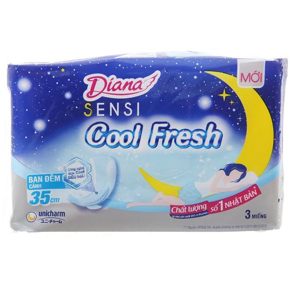  Băng vệ sinh ban đêm Diana Sensi Cool Fresh gói 3 miếng 35cm 