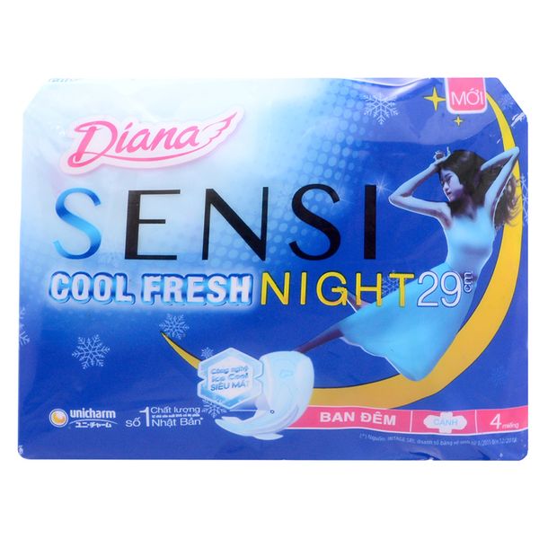  Băng vệ sinh ban đêm Diana Sensi Cool Fresh gói 4 miếng 29cm 