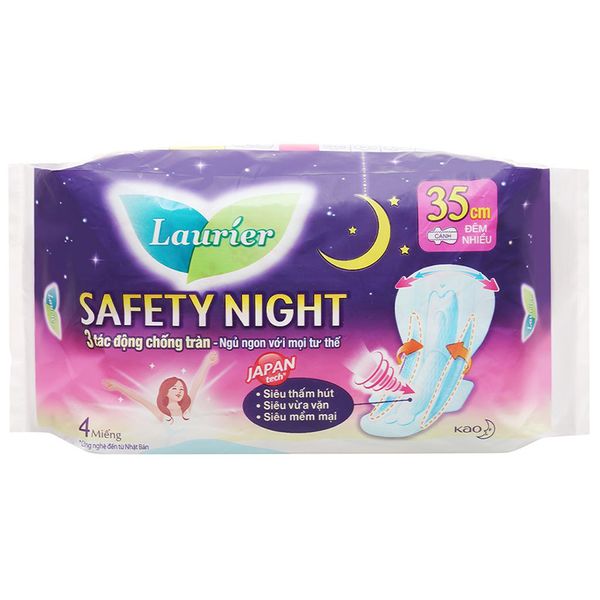  Băng vệ sinh ban đêm Laurier Safety Night siêu an toàn 35cm gói 4 miếng 