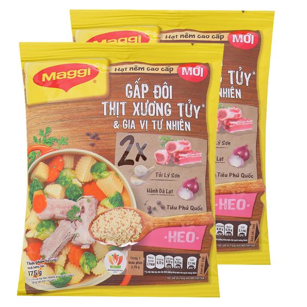  Hạt nêm cao cấp gấp đôi thịt xương tủy và gia vị tự nhiên Maggi bộ 2 gói x 175g 