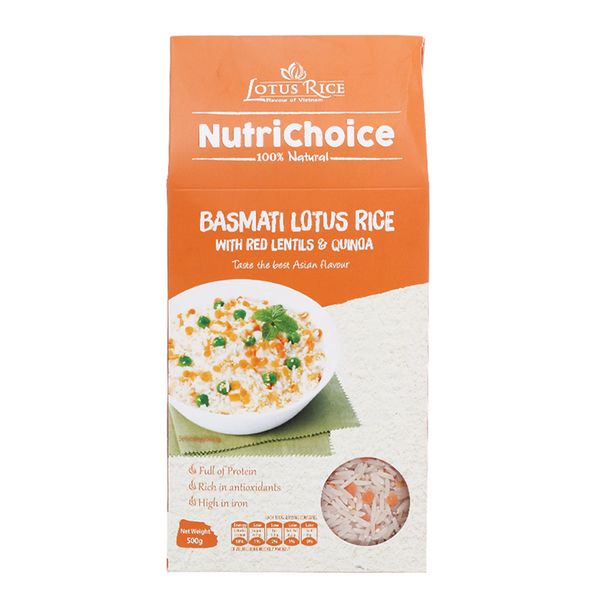  Gạo lứt Hoa Xuân đậu lăng và diêm mạch Lotus Rice NutriChoice hộp 0,5kg 