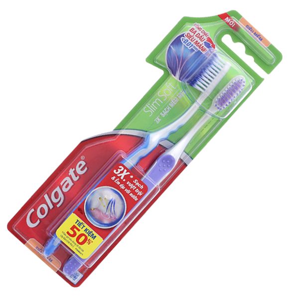  Bộ 2 bàn chải đánh răng Colgate SlimSoft 3X sạch mềm mịn 