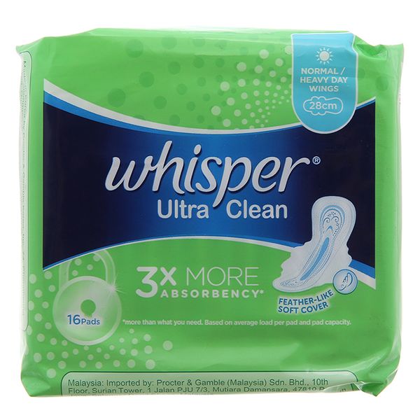  Băng vệ sinh Whisper Ultra Clean siêu thấm có cánh 16 miếng 
