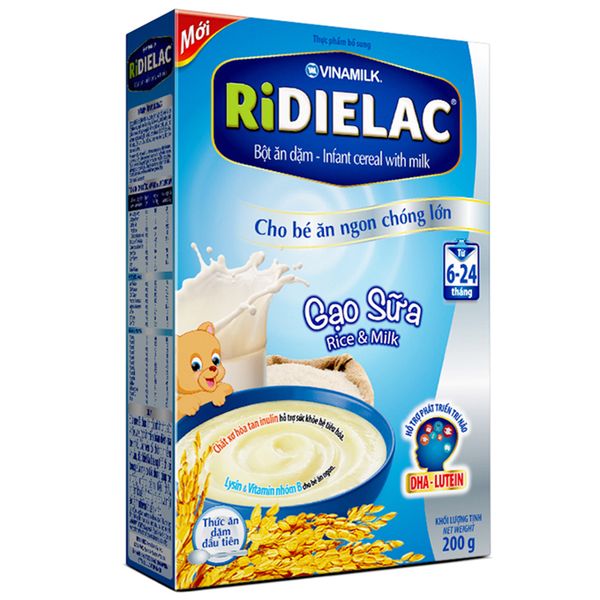  Bột ăn dặm Ridielac gạo sữa trẻ từ 6 đến 24 tháng hộp 200 g 