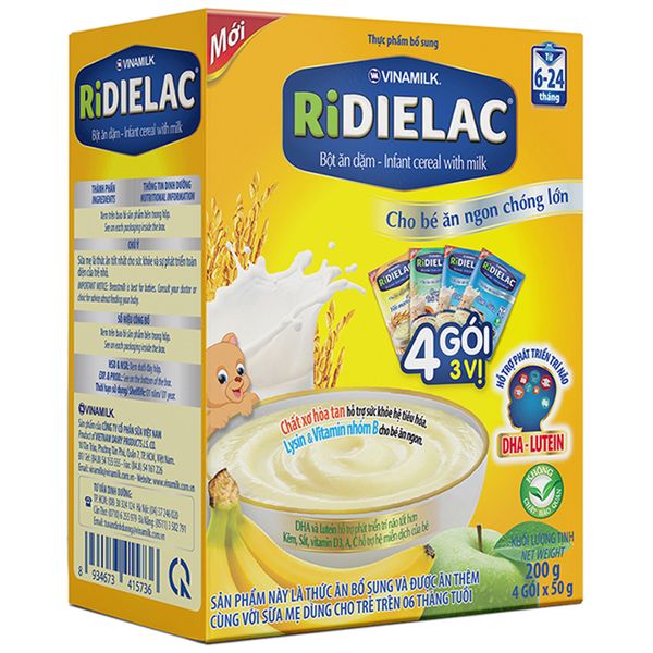  Bột ăn dặm Ridielac sữa lúa mạch cho trẻ từ 6 đến 24 tháng hộp 200 g 
