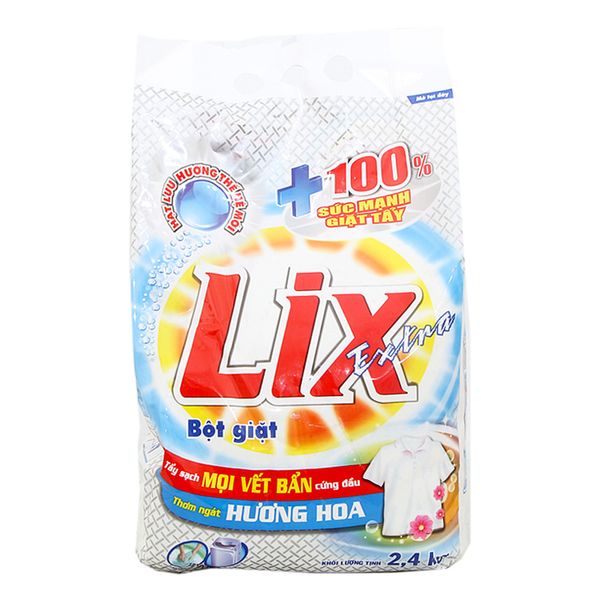  Bột giặt Lix Extra hương hoa gói 2,4 kg 