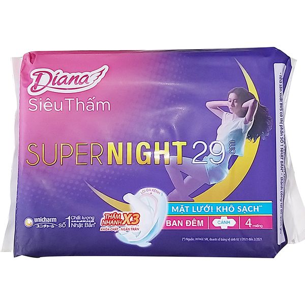  Băng vệ sinh ban đêm Diana Super Night chống tràn gói 4 miếng 29cm 