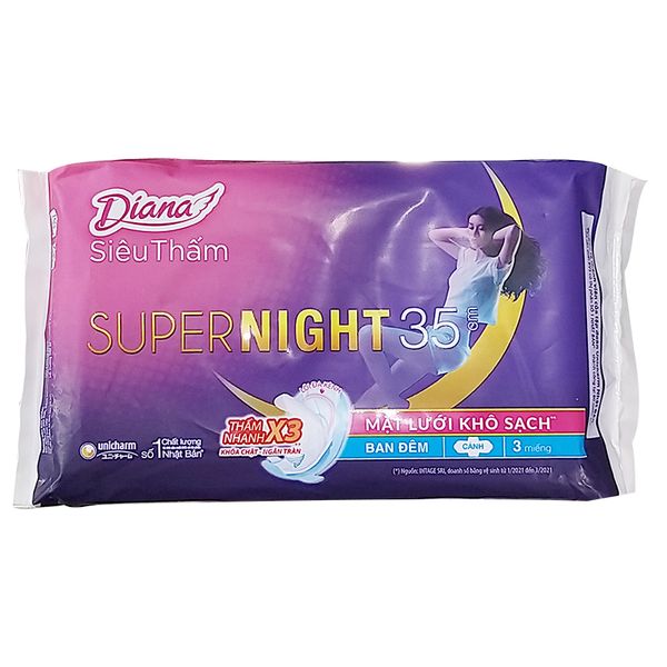  Băng vệ sinh ban đêm Diana Super Night chống tràn gói 3 miếng 35cm 
