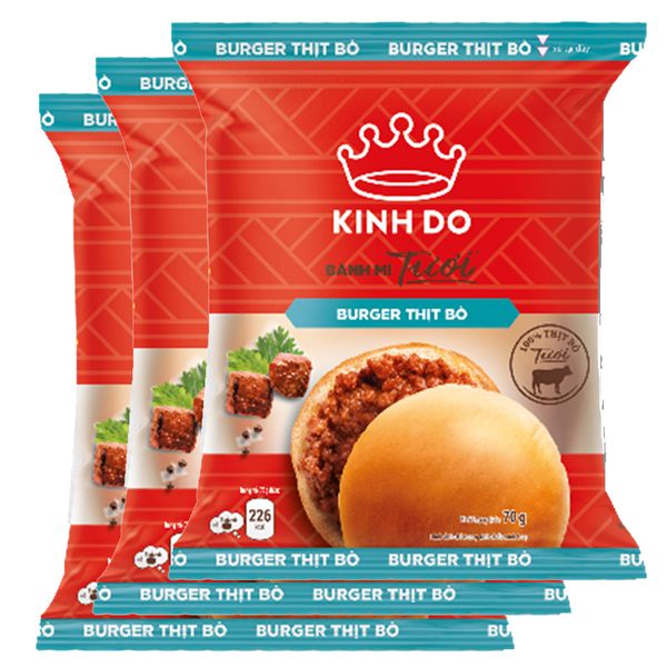  Bánh burger tươi Kinh Đô nhân thịt bò bộ 3 gói x 70g 