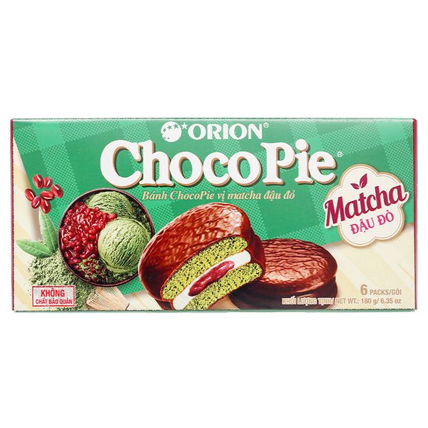  Bánh Choco pie Orion vị matcha đậu đỏ 6 cái hộp 180g 