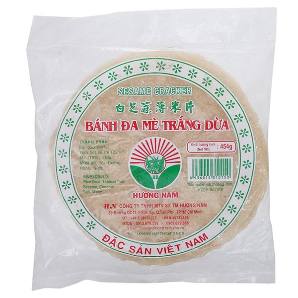  Bánh đa mè trắng dừa 20cm Hương Nam 454g 