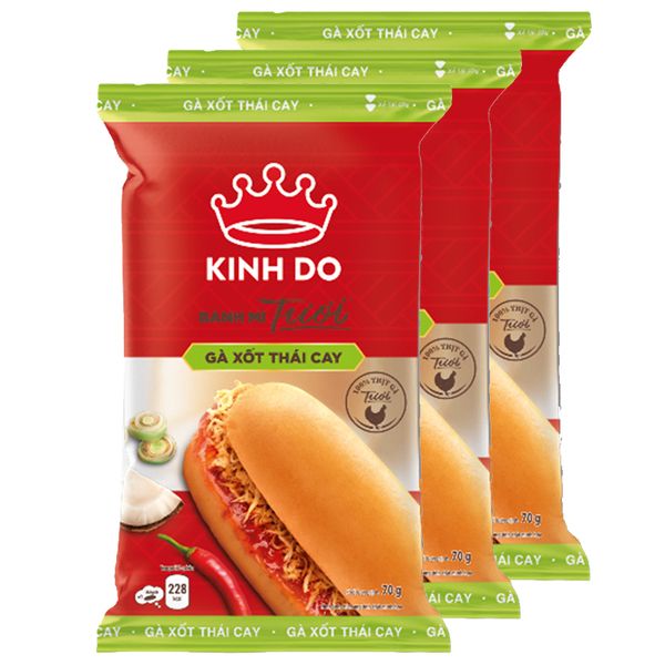  Bánh mì tươi Kinh Đô nhân gà xốt Thái cay bộ 3 gói x 70 g 