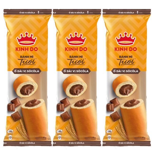  Bánh mì tươi ổ dài Kinh Đô nhân socola bộ 3 gói x 90 g 