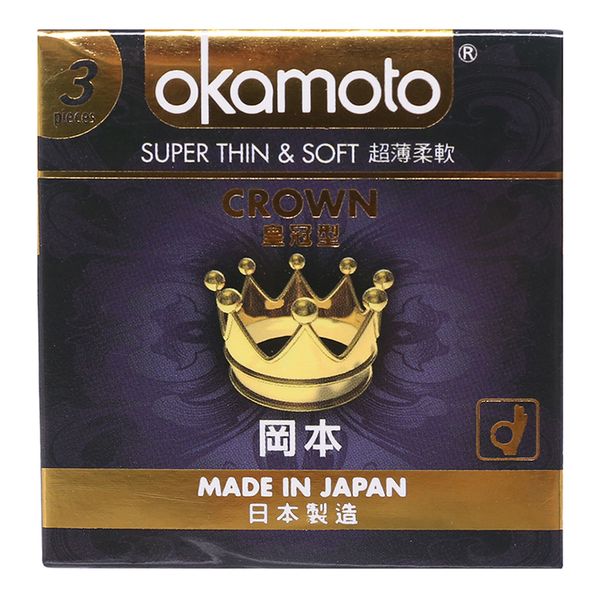  Bao cao su Okamoto Crown siêu mềm mỏng hộp 3 cái 52mm 