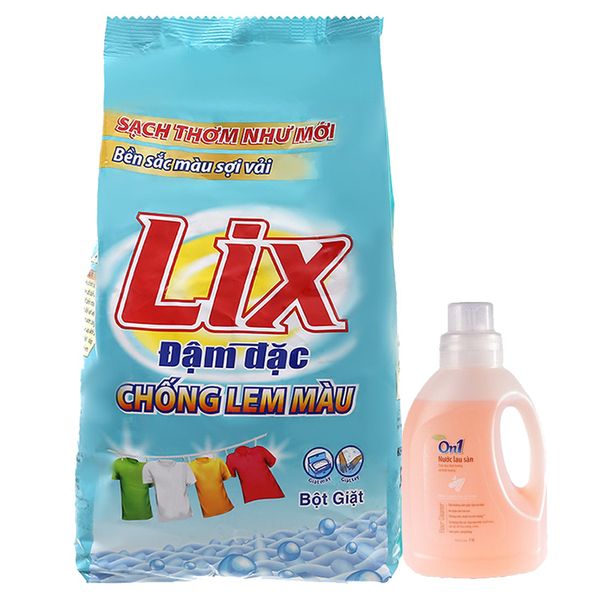  Bột giặt Lix đậm đặc chống lem màu gói 5,5kg tặng 1 lít nước lau sàn On1 