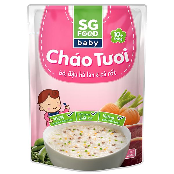  Cháo tươi Baby Sài Gòn Food bò đậu hà lan cà rốt dành cho trẻ từ 10 tháng gói 240g 