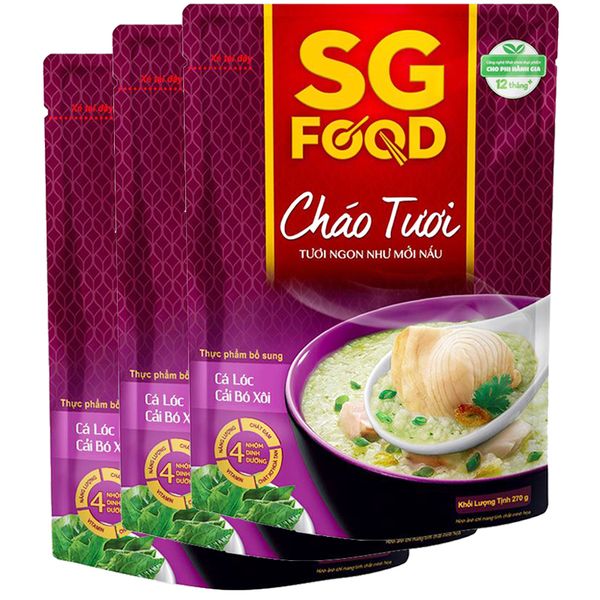  Cháo tươi Sài Gòn Food vị cá lóc cải bó xôi bộ 3 gói x 240g 