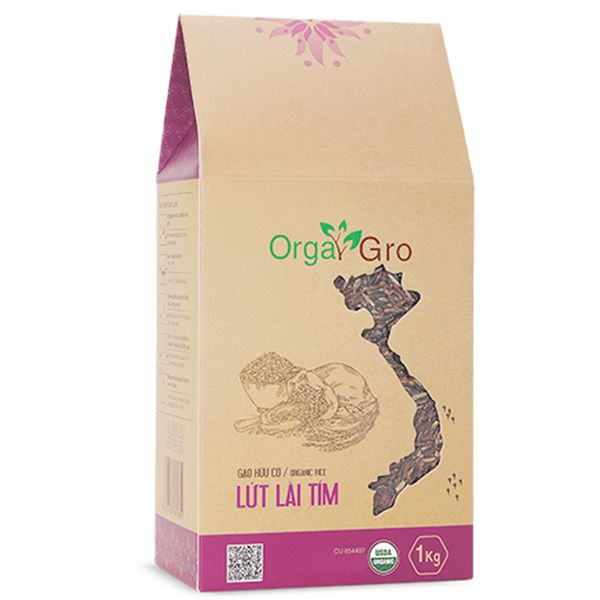  Gạo lứt hữu cơ lài tím Orga Gro hộp 1 kg 