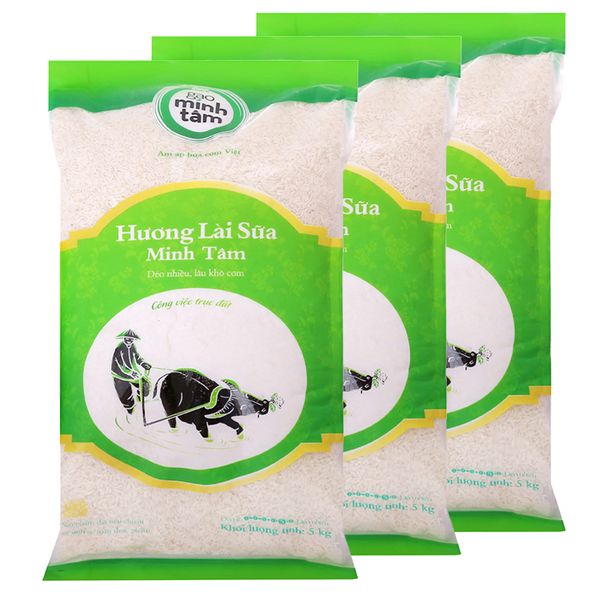  Gạo hương lài sữa Minh Tâm bộ 3 túi x 5kg 